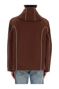 Diesel men’s hives brown hooded jacket with white contrast stitching along seams and shoulders