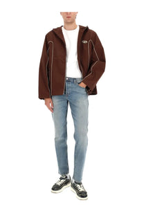 Diesel men’s hives jacket brown with hood white stitching and small logo on the chest in a casual design