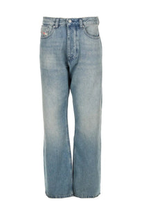 Diesel men’s jeans Eeper blue light-wash denim with relaxed straight-leg cut and classic five-pocket design