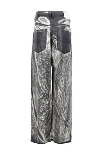 Diesel men’s wide-leg denim jeans with distressed tie-dye pattern in gray and white shades