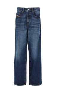Diesel men’s jeans macro blue dark blue denim with relaxed wide-leg cut and subtle fading for a worn-in look
