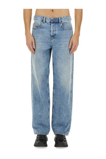 Diesel men’s jeans macro blue light-wash denim with relaxed straight-leg cut and classic five-pocket design