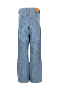 Diesel men’s light-wash denim jeans with a wide-leg cut and subtle faded texture in blue macro FSI1 style