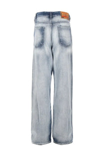 Diesel men’s jeans macro FSI2 blue light-wash denim wide-leg jeans with faded distressed detailing