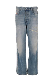 Diesel men’s jeans macs blue distressed denim jeans with faded wash and subtle wear patterns