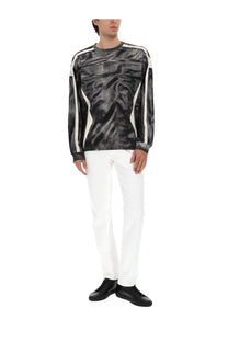 Black and white leather-trimmed long-sleeve top with a glossy textured finish in Diesel men’s jeans Vyl white product image