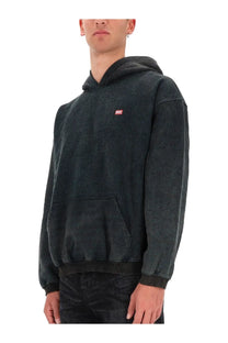 Diesel men’s kai sweatshirt black dark gray hoodie with a small red rectangular logo on the chest