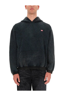 Diesel men’s kai sweatshirt black diesel hoodie with faded distressed texture and small red logo on the chest