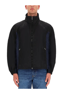 Diesel men’s kaye jacket black in black and navy blue with high collar, front zipper, and two side pockets
