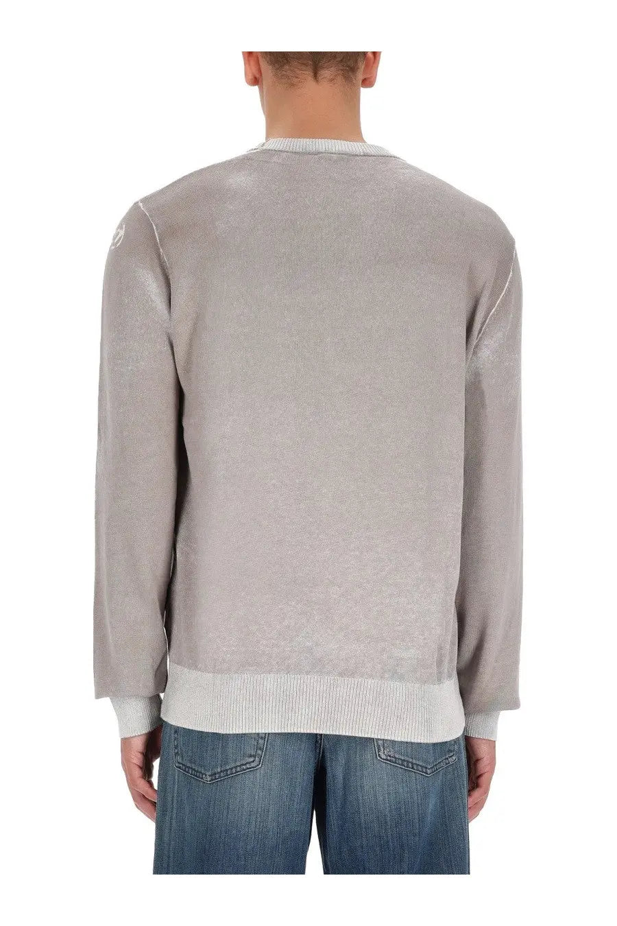 Diesel men’s Larence jersey grey light gray textured knit sweater with ribbed cuffs and hem
