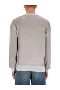 Diesel men’s Larence jersey grey light gray textured knit sweater with ribbed cuffs and hem