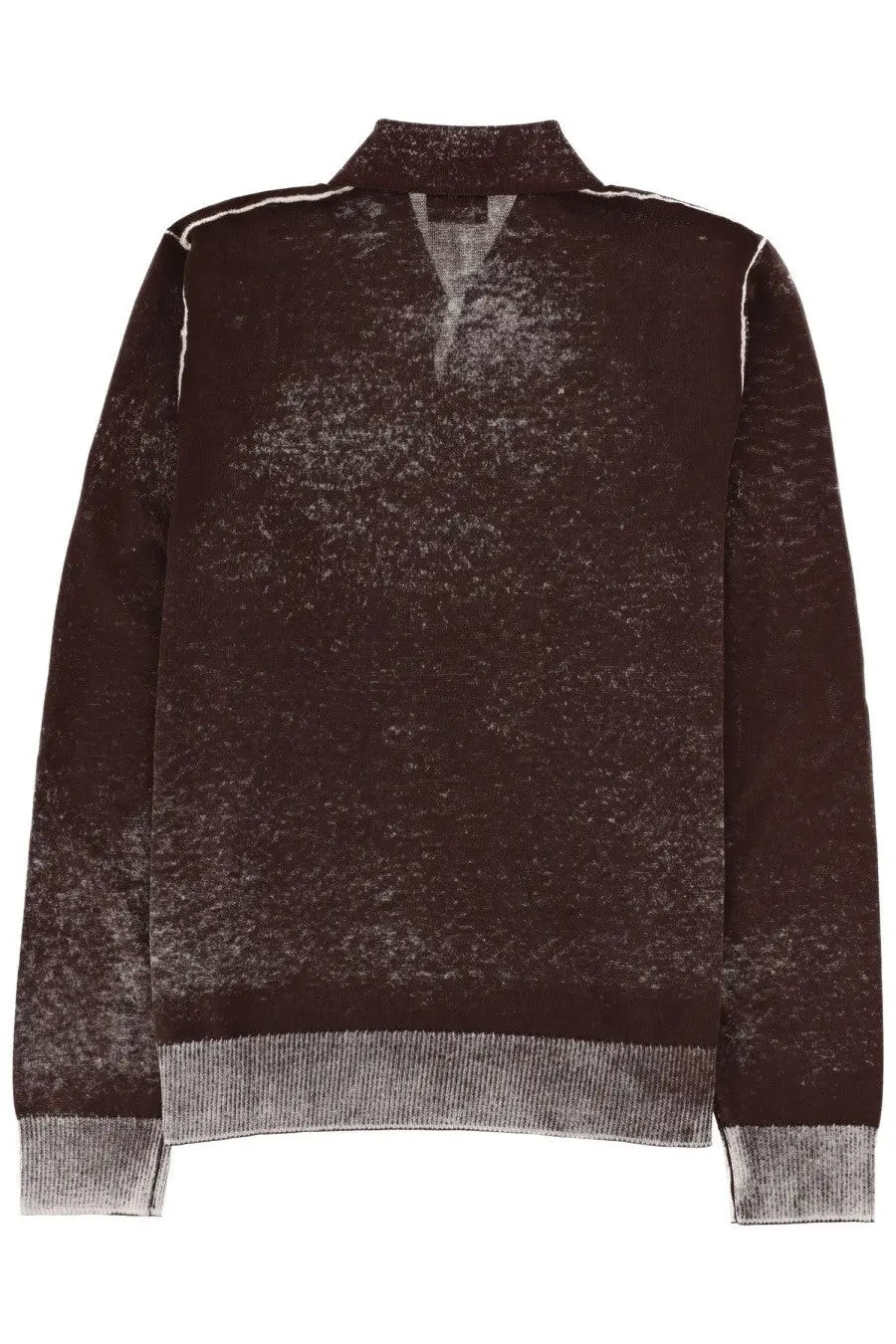 Diesel men’s brown Lawrence polo shirt textured knit sweater with subtle distressed pattern and gray ribbed cuffs collar hem