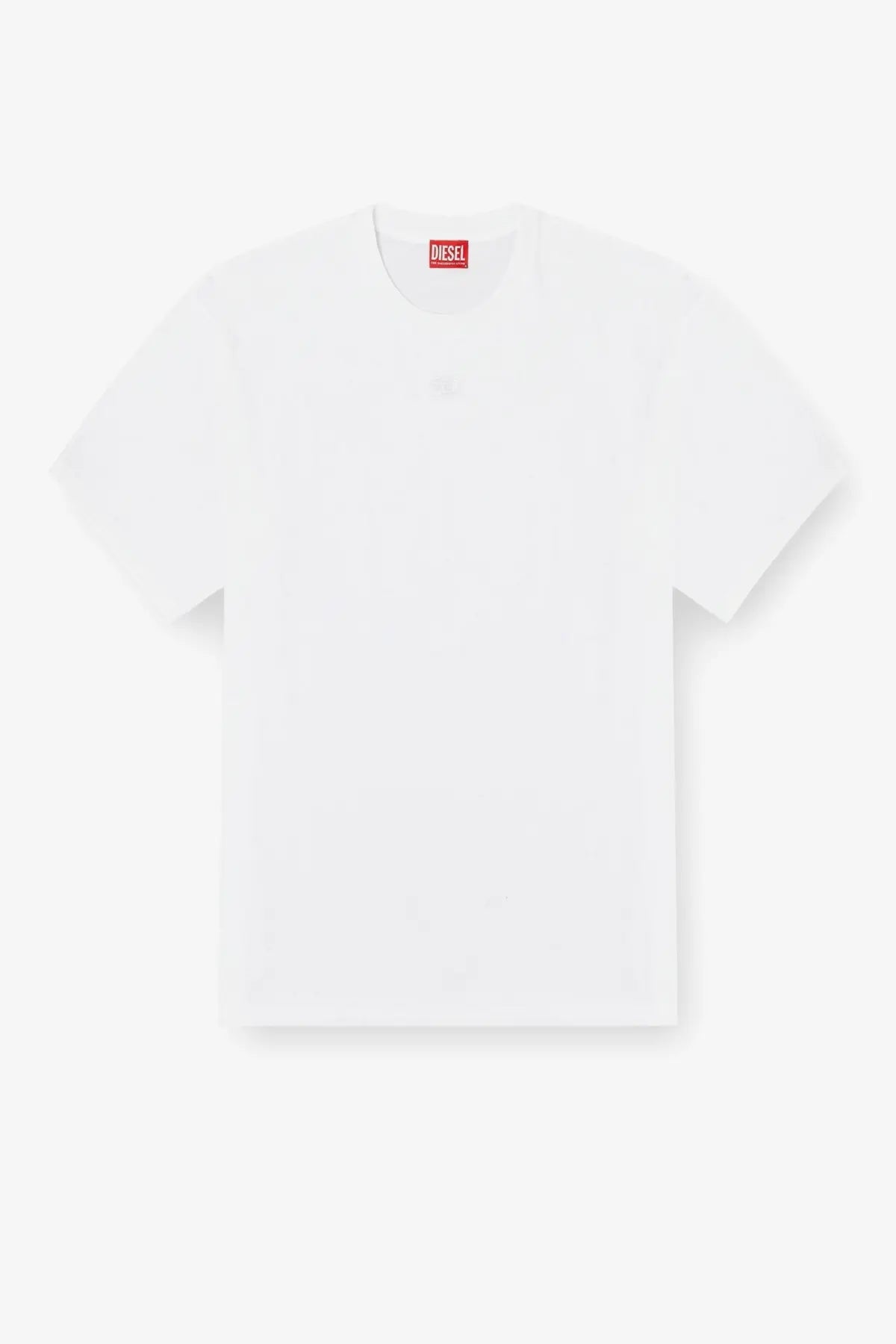 Diesel men’s Lucien Ihbi white cotton t-shirt with simple crew neck and short sleeves