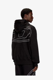 Black diesel men’s macs cotton sweatshirt showing bold white geometric line art on the back in a hoodie style