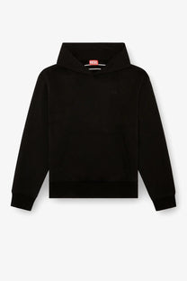 Diesel men’s Macs black cotton sweatshirt with subtle embroidered logo and red brand tag at the neckline