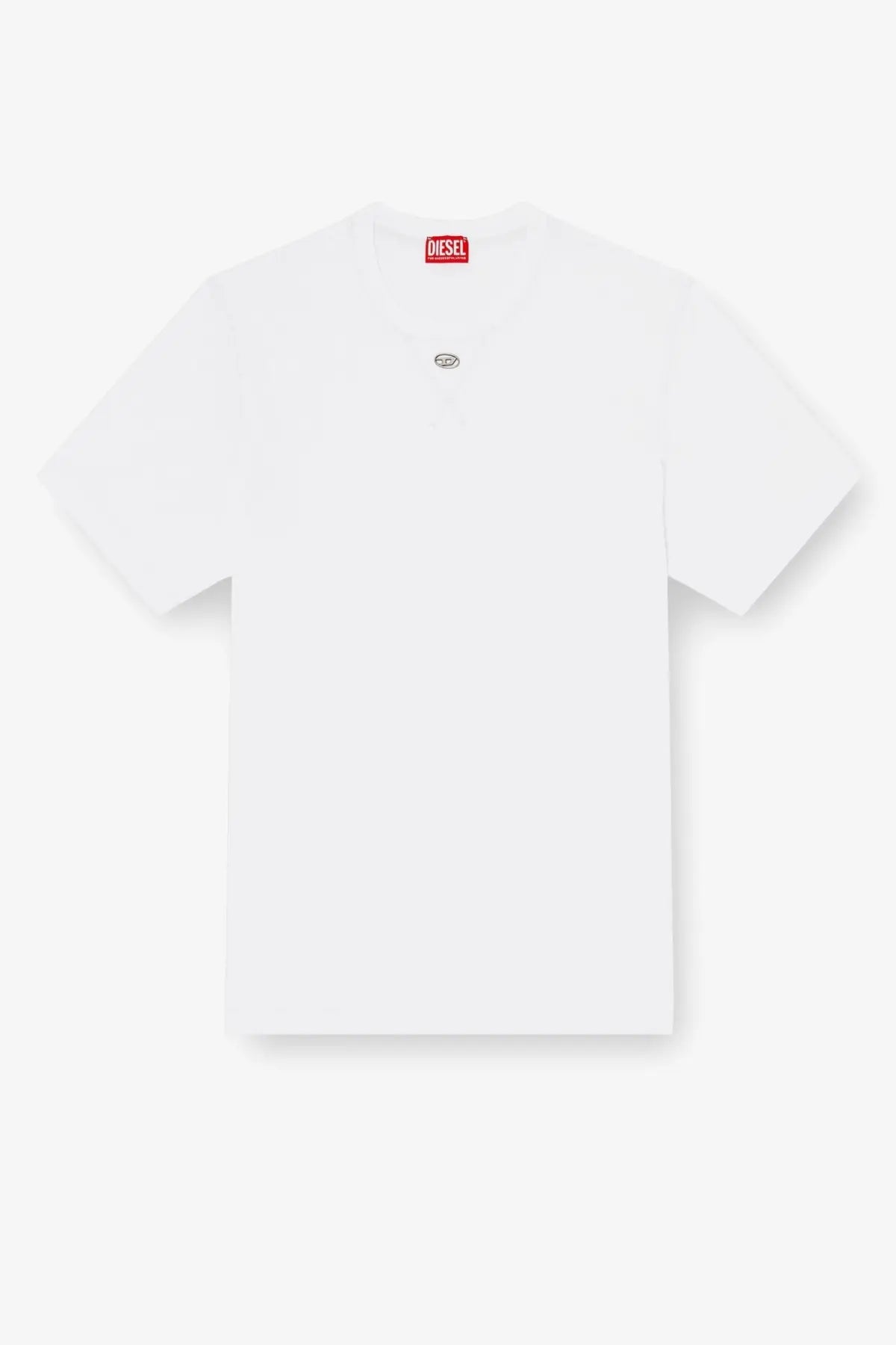 Diesel men’s madjust tr cotton shirt white with small embroidered logo on chest and red brand tag at collar