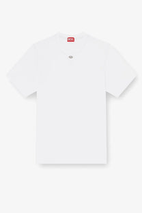 Diesel men’s madjust tr cotton shirt white with small embroidered logo on chest and red brand tag at collar