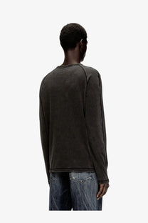 Diesel men’s mind cotton shirt in dark gray with subtle faded texture and black seam detailing long sleeves