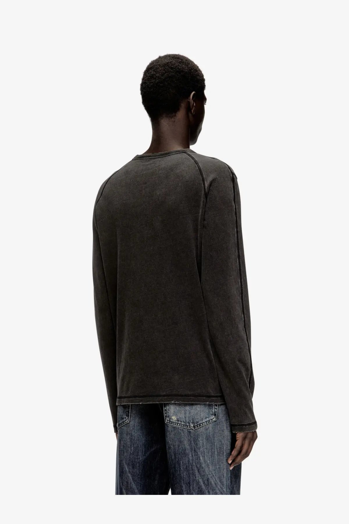Diesel men’s mind cotton shirt grey in dark gray with subtle faded texture and contrasting black seam detailing