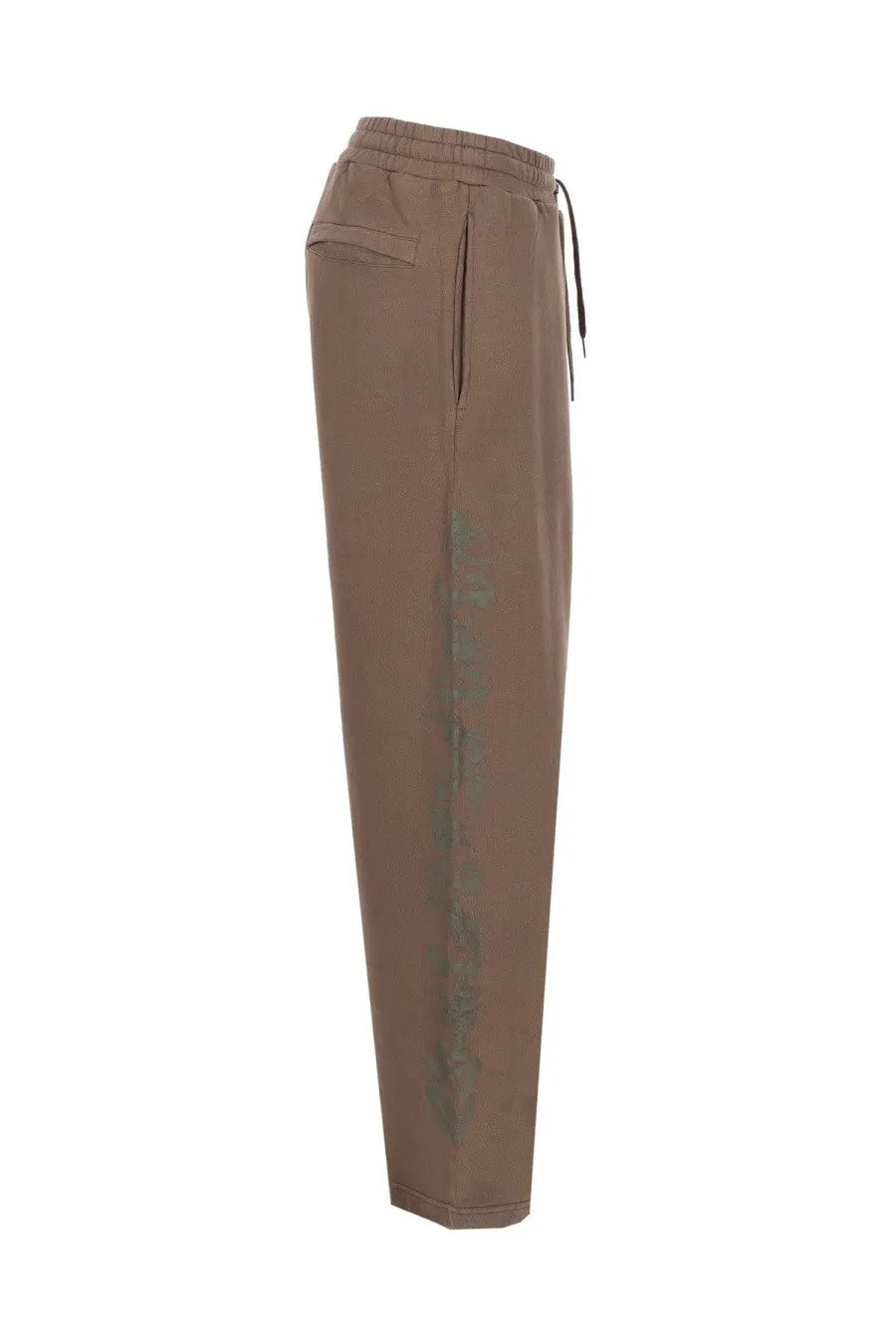 Diesel mens pantalone gro brown tan joggers with drawstring waist and subtle vertical text on the side seam