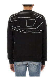 Black diesel men’s rob megoval sweatshirt showing the back with bold white embroidered logo on a soft fabric