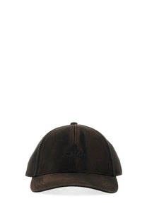 Diesel men’s run wash brown baseball cap with black diesel logo embroidered on textured fabric