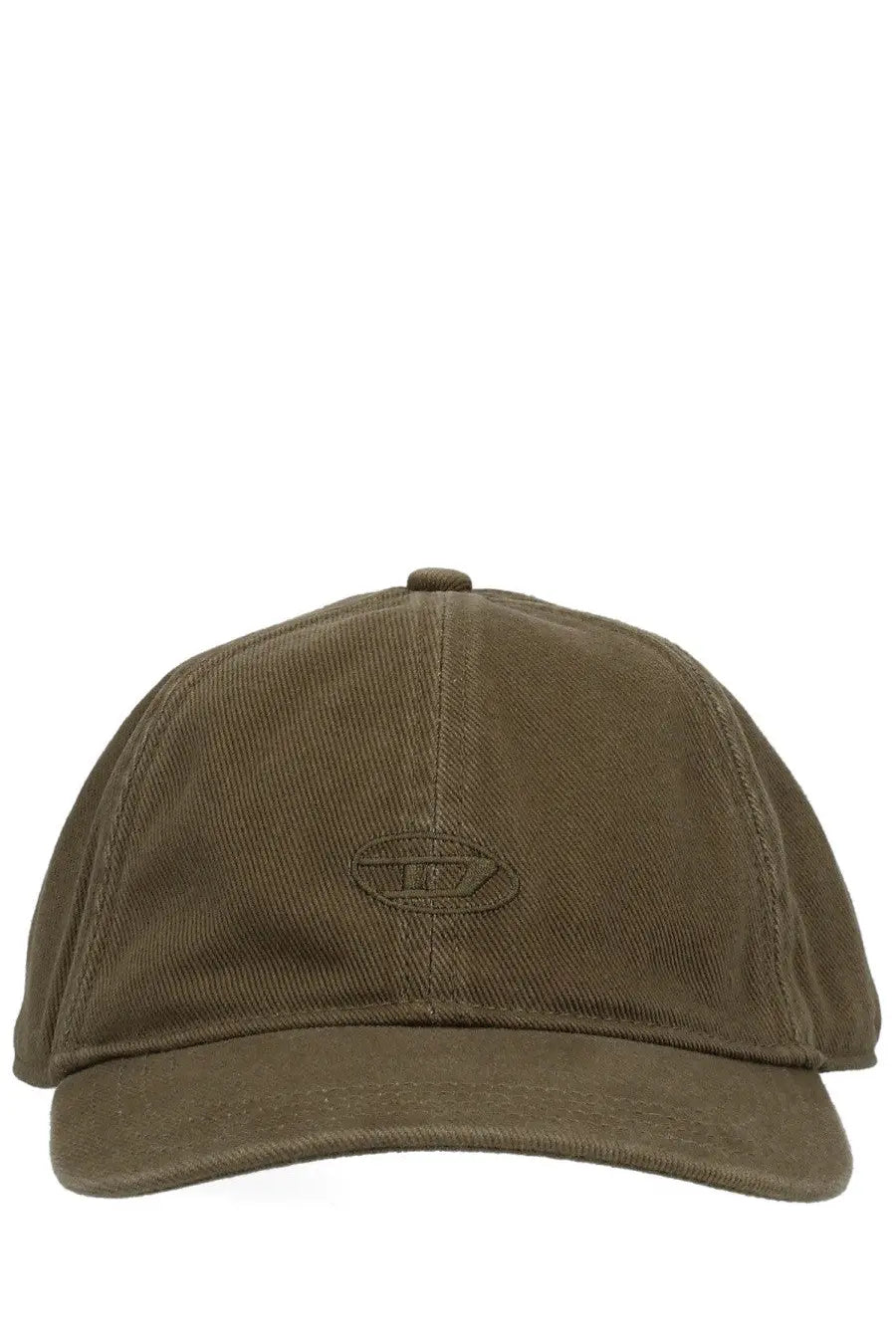 Diesel men’s run wash baseball cap in olive green corduroy with a subtle embroidered logo on the front