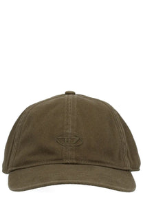 Diesel men’s run wash baseball cap in olive green corduroy with a subtle embroidered logo on the front