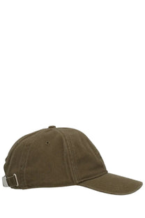 Olive green cotton diesel men’s run wash baseball cap with silver-toned adjustable strap shown from the back