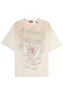 Off-white diesel men’s t-shirt alecy beige featuring a faded vintage-style graphic with red and gray accents