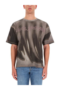 Diesel men’s faded gray diesel t-shirt with a distressed abstract graphic print on the front for casual wear