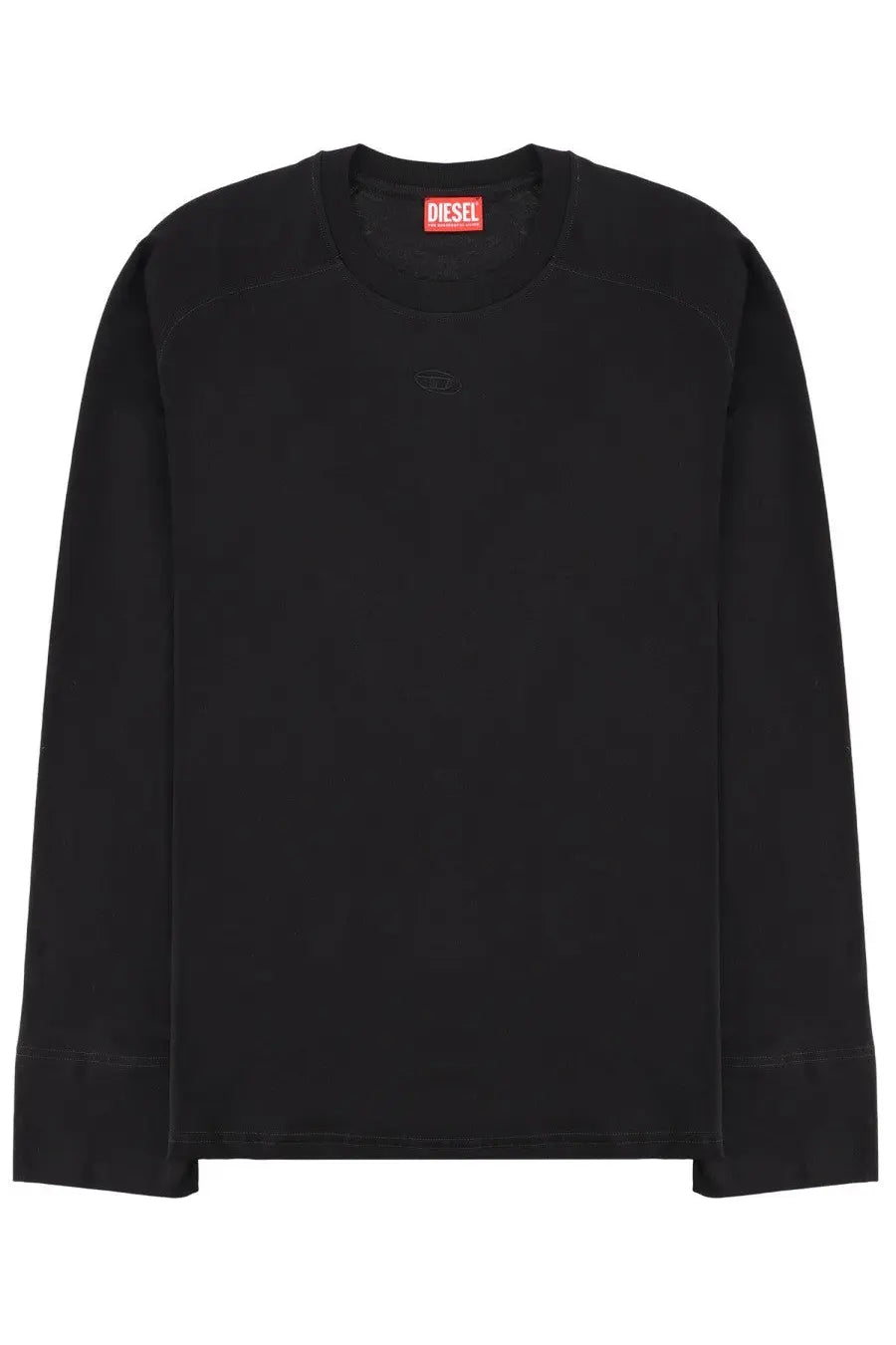 Diesel men’s shirt Kristian black long-sleeved crewneck sweatshirt with subtle embroidered logo and red brand tag