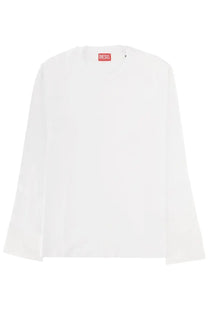 Diesel mens white long sleeved shirt Kristian with minimalist design and brand label at the neckline