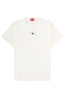 Diesel men’s white Norm Iod shirt with small black embroidered logo on chest and red brand tag at neckline