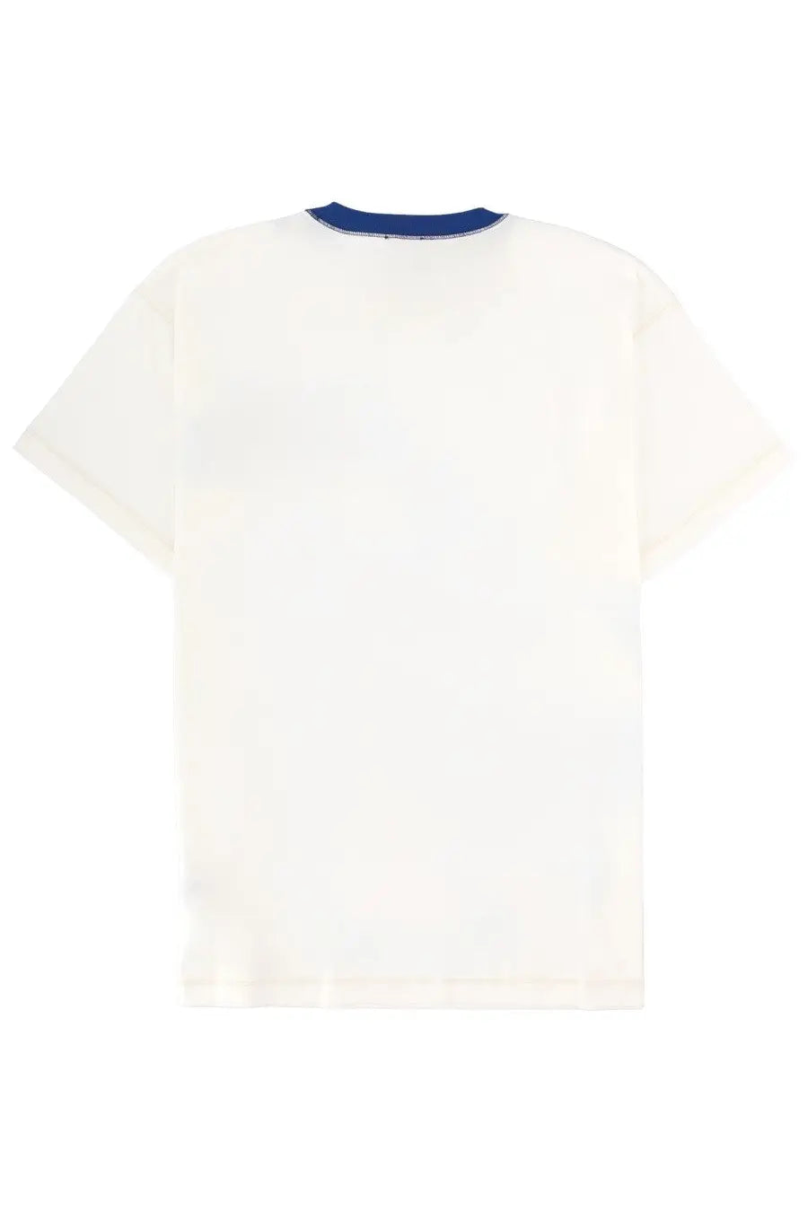Diesel men’s white short-sleeved t-shirt with navy blue ribbed crew neck made of soft cotton material