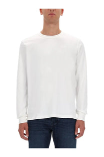 Diesel men’s white long-sleeved crew neck shirt made of soft cotton fabric for comfortable wear