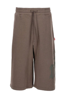 Diesel men’s brown sweatshorts with elastic waistband drawstring and faded dark gray number 1 graphic on left leg