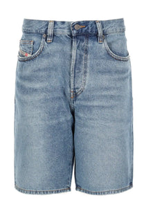 Diesel men’s light-wash denim blue shorts with classic five-pocket design and visible brand patch on front pocket