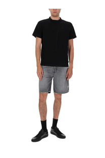 Diesel men’s denim grey shorts with black short-sleeved t-shirt high neckline and subtle front pocket detail