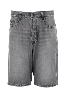 Diesel men’s grey distressed denim shorts with classic five-pocket design and visible Diesel brand patch on waistband