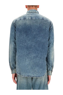 Diesel men’s simply shirt blue faded blue denim with relaxed fit and subtle distressing