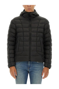 Diesel men’s stone jacket black quilted hooded puffer jacket with central zipper and two front pockets