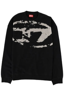 Diesel men’s black sweatshirt made of soft fabric with a distressed white graphic across the chest