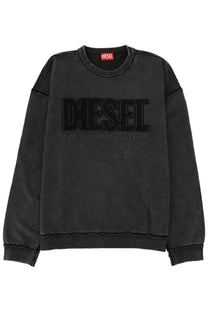 Diesel men’s black diesel sweatshirt with bold raised logo and frayed hem details for casual wear