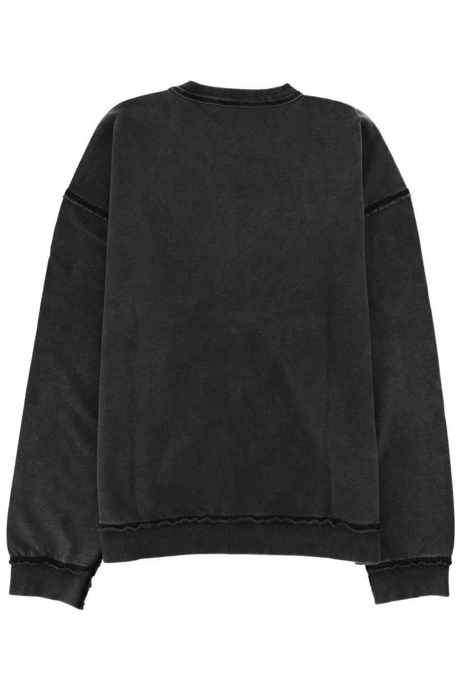 Diesel men’s black oversized sweatshirt with faded distressed texture and ribbed cuffs in comfortable cotton blend