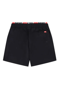 Diesel men’s swimsuit black with red and white branded waistband made from comfortable swim fabric