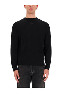 Diesel men’s Valiam jersey black crewneck sweater with subtle embroidered logo at the chest in soft fabric