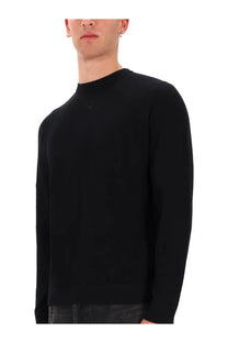 Diesel men’s Valiam jersey black crewneck sweater with subtle embroidered logo on chest in soft cotton material