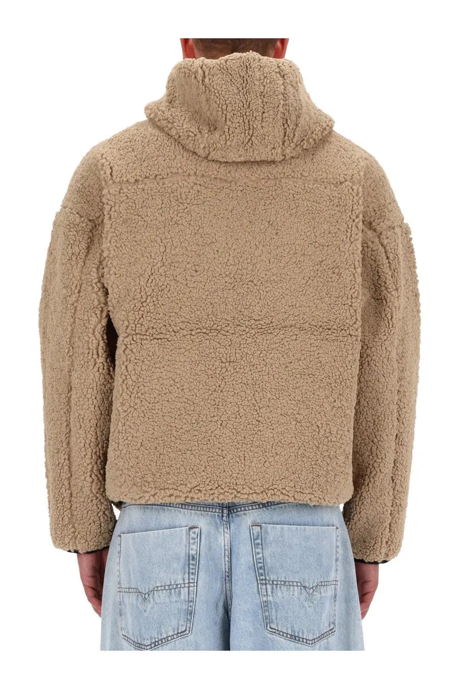 Beige Diesel men’s zat sweatshirt with sherpa-lined hood and cozy textured fleece exterior for warmth and comfort