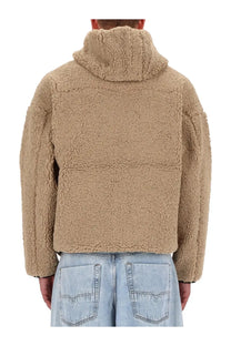 Beige Diesel men’s zat sweatshirt with sherpa-lined hood and cozy textured fleece exterior for warmth and comfort